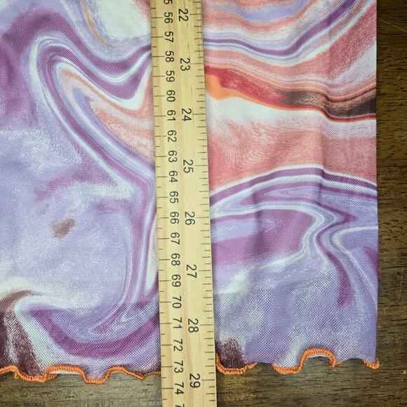 Love, Fire Women's Mesh Swirl Y2K Midi Skirt Size L Rave Funky Festival Pull-On - Picture 12 of 12